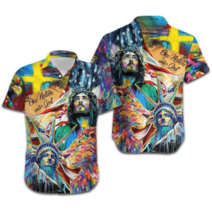 Jesus Lion One Nation Under God Colorful Hawaiian Shirt - For Men And Women - Kids  - Thelegend59