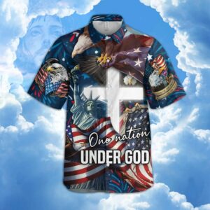 Jesus One Nation Under God Hawaiian Graphic Print Short Sleeve Hawaiian Shirt  - Thelegend59