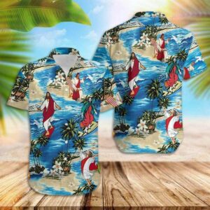 Jesus Surfing Summer Tropical Hawaiian Aloha Hawaiian Shirtss  - Thelegend59