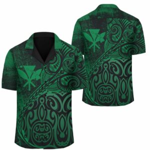Kanaka Map Manta Ray Hawaiian Shirt - Green - Slip Style  - Thelegend59