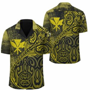 Kanaka Map Manta Ray Hawaiian Shirt - Yellow - Slip Style  - Thelegend59