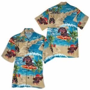 Kawaii Dachshund Surfing Onsland Hawaiian Aloha Hawaiian Shirtss  - Thelegend59