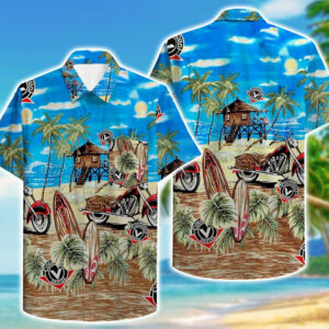 Kawasaki Vulcan Drifter Motorcycle Aloha Hawaiian Graphic Print Short Sleeve  - Thelegend59