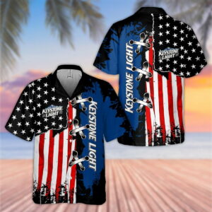 Keystone Light Usa Flag Cross Stitch All Over Print 3D Aloha Summer Beach Hawaiian Shirt  - Thelegend59