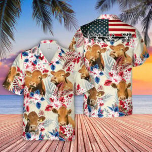 Limousin Pattern Us Flag Hawaiian Shirt - Farm Cow Hawaiian Shirt - For Men And Women - Kids  - Thelegend59