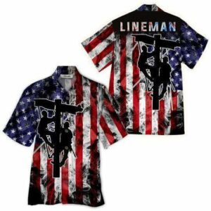Lineman American Flag Hawaiian Aloha Hawaiian Shirtss  - Thelegend59