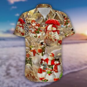 Lovely Snowman With Santa Claus Hawaiian Aloha Hawaiian Shirtss  - Thelegend59