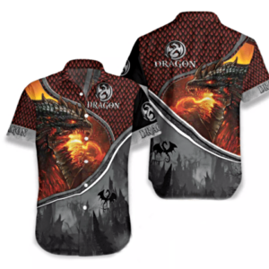 Magic Fire Dragon Shadow Unisex Hawaiian Shirts  - Thelegend59