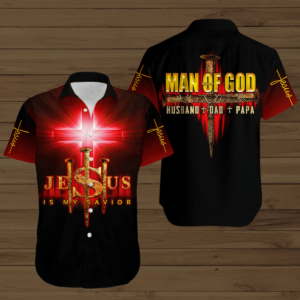 Man Of God Husband Dad Papa Jesus Is My Savior Short Sleeve Hawaiian Shirt - For Men And Women - Kids  - Thelegend59