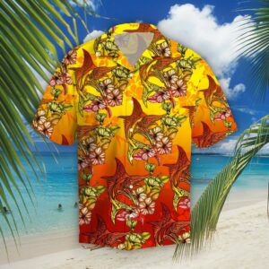 Marlins Hibiscus Tropical Hawaiian Graphic Print Short Sleeve Hawaiian Shirt  - Thelegend59