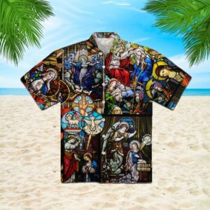 "Mary'S Coronation" Religious Stained Glass Window Hawaiian Shirt  - Thelegend59