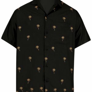 Men'S Beach Hawaiian Casual Aloha Button Down Short Sleeve Halloween Black  - Thelegend59