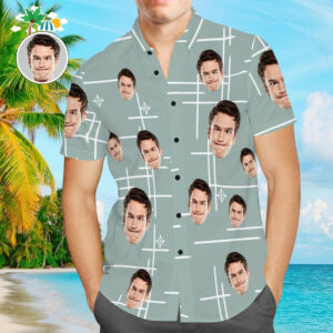 Men'S Custom Face Casual Line Drawing Short-Sleeved Vintage Hawaiian Shirt For Men  - Thelegend59