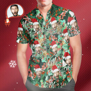 Men'S Custom Face Merry Christmas Hawaiian Shirt Personalized Christmas Gift - For Men And Women - Kids  - Thelegend59