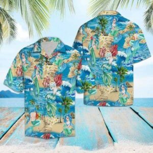 Mermaid Love Ocean Pattern Aloha Hawaiian Shirts  - Thelegend59