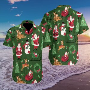 Merry Christmas Santa Snowman Reindeer Pattern Hawaiian Aloha Hawaiian Shirtss  - Thelegend59
