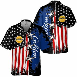 Michelob Golden Light Usa Flag Cross Stitch All Over Print 3D Aloha Summer Beach Hawaiian Shirt  - Thelegend59
