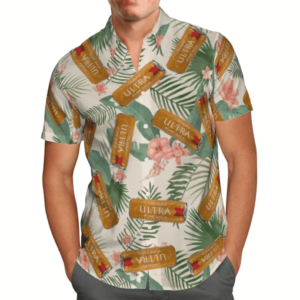 Michelob Ultra Pure Gold Tropical Leafs All Over Print 3D Hawaiian Shirt  - Thelegend59