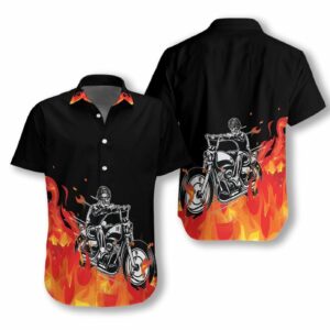 Motorbike Skull With Fire Hawaiian Aloha Hawaiian Shirtss  - Thelegend59