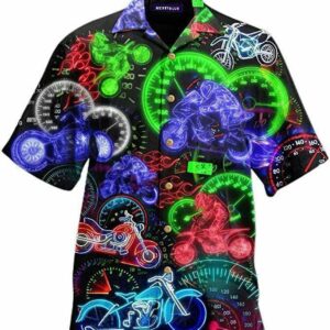 Motorcycles Riding Motorbikes Speed Lover Flame Neon Lights Colorful Unisex Hawaiian Aloha Hawaiian Shirtss  - Thelegend59