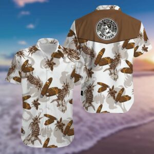 Mr Cigar Brown White Aloha Hawaiian Shirts  - Thelegend59