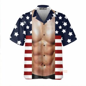 Muscle Flag Chest Pocket Short Sleeve Ugly Hawaiian Shirts Hawaiian Shirt - For Men And Women - Kids  - Thelegend59