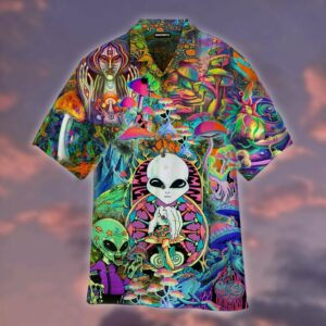 Mushroom Alien Trippy Hawaiian Shirt For Men Women  - Thelegend59