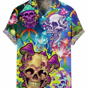 Mushroom Skull Trippy Hawaiian Shirt - For Men And Women - Kids  - Thelegend59