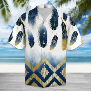 Natie American Golden Feather Tropical Hawaiian Aloha Hawaiian Shirts  - Thelegend59