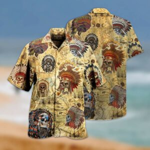 Natie American Hawaiian Shirtskull Hawaiian Aloha Hawaiian Shirts  - Thelegend59