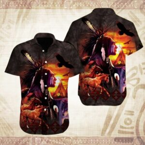 Native Animal American Hawaiian Graphic Print Short Sleeve  - Thelegend59