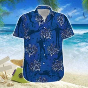 Navy Corral Scuba Diving Unisex Hawaiian Shirts  - Thelegend59