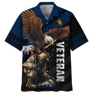 Navy Eagle And Soldier Kneeling Veteran U.S Navy Hawaiian Shirt - For Men And Women - Kids  - Thelegend59