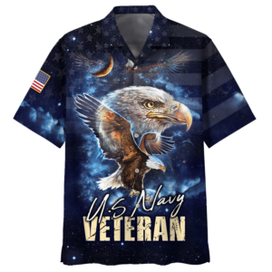 Navy Eagle With Star Moon U.S Navy Veteran Hawaiian Shirt - For Men And Women - Kids  - Thelegend59