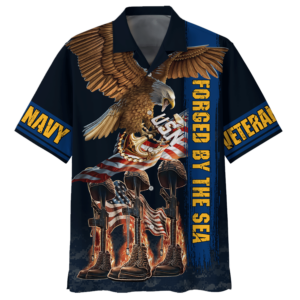 Navy Forged By The Sea Eagle With Gun U.S Navy Veteran Hawaiian Shirt - For Men And Women - Kids  - Thelegend59