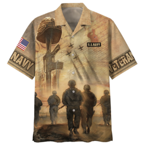 Navy Kneeling Soldier With Gun And Eagle U.S Navy Veteran Hawaiian Shirt - For Men And Women - Kids  - Thelegend59