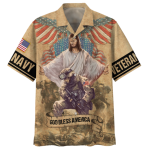 Navy Soldiers And Eagles God Bless America Veteran Hawaiian Shirt - For Men And Women - Kids  - Thelegend59