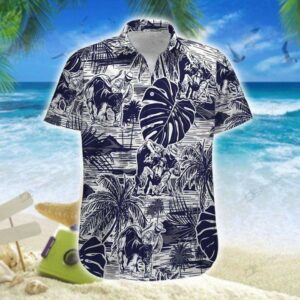 Navy Steer Wrestling Unisex Hawaiian Shirts  - Thelegend59