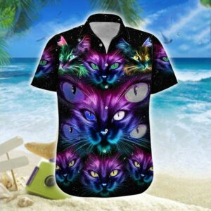 Neon Cat Galaxy Hawaiian Shirt For Men Women  - Thelegend59