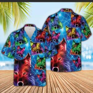 Neon Light Wolf Hawaiian Shirt For Men Women  - Thelegend59