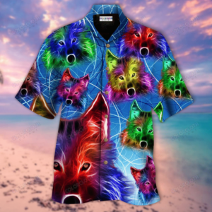 Neon Wolf Hawaiian Shirt For Men Women  - Thelegend59