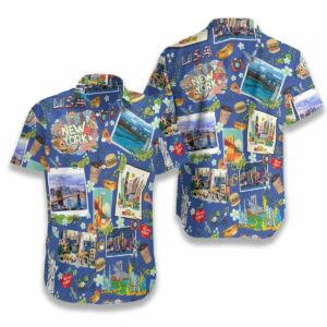 New York City Life Blue Hawaiian Aloha Hawaiian Shirts For Men Women  - Thelegend59