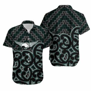 New Zealand Hawaiian Shirt Maori Graphic Tee Patterns Green  - Thelegend59