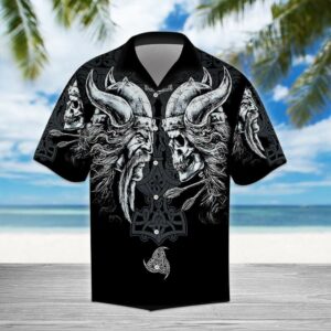 Nordic Viking Warrior Skull Hawaiian Aloha Hawaiian Shirts For Men Women  - Thelegend59