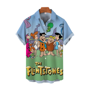 Nostalgic Movie The Flintstones Printing Short Sleeve Aloha Hawaiian Shirt - For Men And Women - Kids  - Thelegend59
