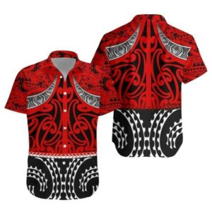 Nz Hawaiian Shirt - Red Maori Taaniko  - Thelegend59