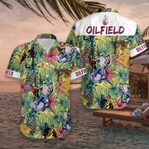 Oilfield Pineapple Seamless Pattern Hawaiian Graphic Print Short Sleeve Hawaiian Shirt  - Thelegend59