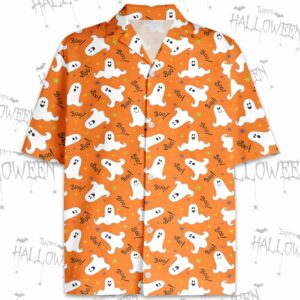 Orange Halloween Funny Ghost Boo Hawaiian Aloha Hawaiian Shirtss  - Thelegend59