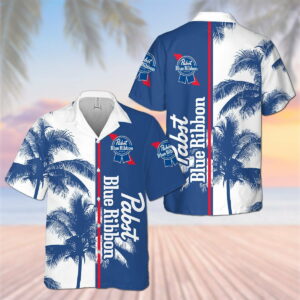 Pabst Blue Ribbon Palm Tree All Over Print 3D Aloha Summer Beach Hawaiian Shirt  - Thelegend59