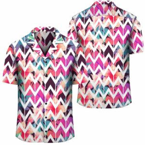 Palm Foliage On Striped Zigzag Hawaiian Shirt  - Thelegend59